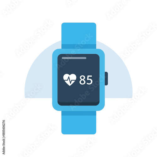 Blue digital watch displays heart rate on dark screen.