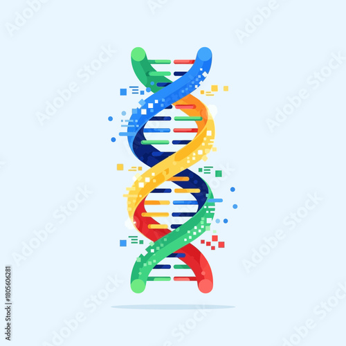 Colorful abstract dna helix on a light blue background.