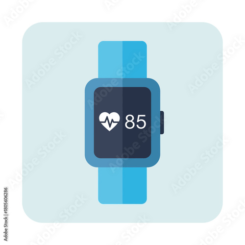 Blue smartwatch displays heart rate and number.