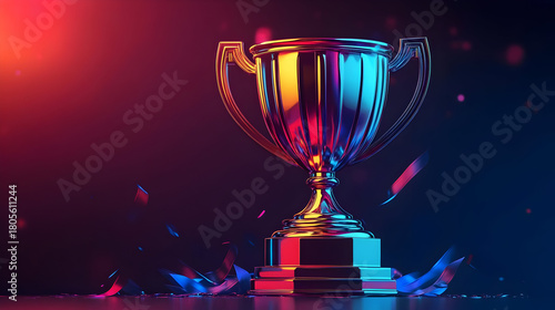 Colorful Pixel Art Trophy on Dark Background