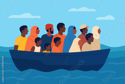Migrant Ship Travel Illustration