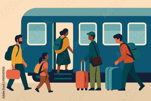 Migrant Train Travel Illustration
