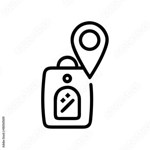 An illustration of a shopping bag and a map pin, representing a store locator service.