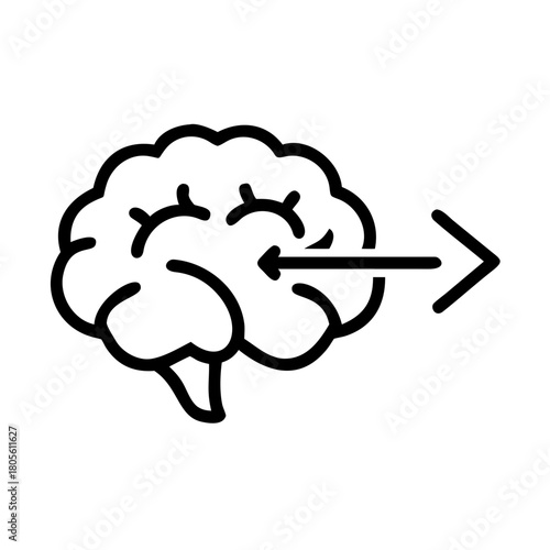 The human brain and an arrow, representing an idea or a thought process. It symbolizes the process of thinking, creating an idea and moving forward