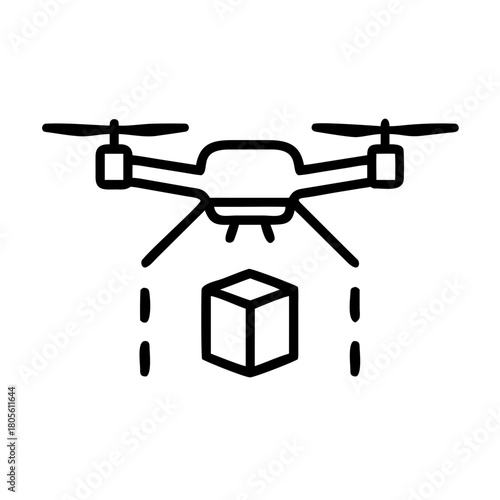Modern Drone Delivering Package, Black and White