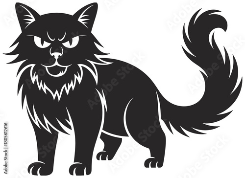 Angry ragdoll cat symbol in a clean black silhouette style, showcasing strong feline attitude and minimal artwork ideal for logo design, t-shirt prints, mascots, and modern vector-based projects.