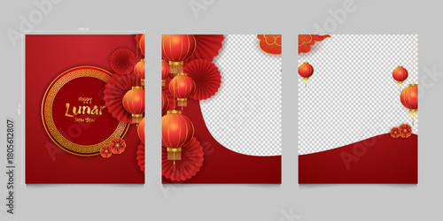 lunar year with traditional lantern for social media feeds