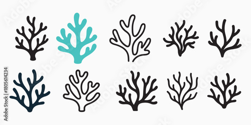 Stylized Coral Reef Illustrations Set Undersea Marine Life Vector Graphics