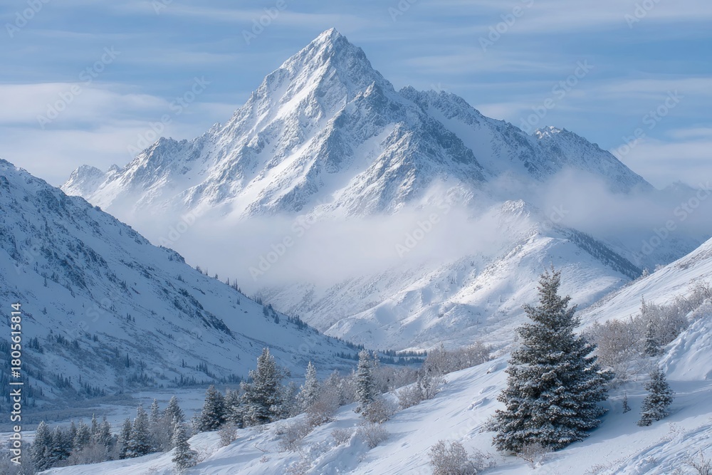 Obraz premium Majestic Snowy Mountain Winter Landscape
