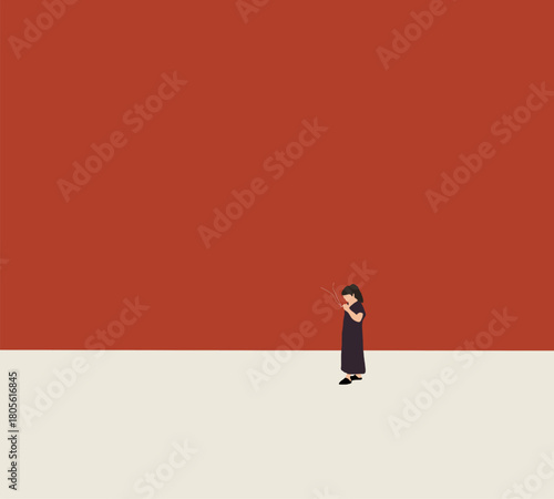 Woman smoking cigarette on modern city street. Bad habit and healthy, cancer disease. Urban lifestyle.