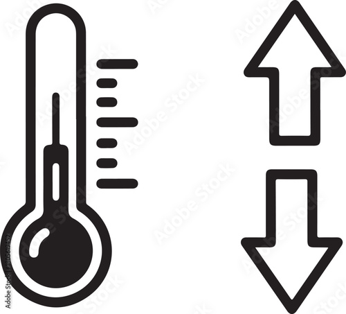Temperature up down icon thermometer measuring heat cooling control thermal regulation high low measurement scale indicator