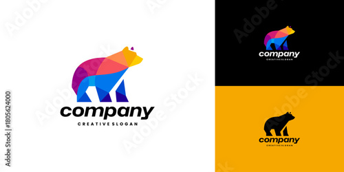 Unique Bear Colorful Abstract Symbol Illustration Vector Logo Template Design