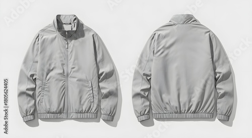 Gray Windbreaker Jacket Mockup Front and Back