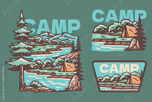 Explore the Refreshing Natural Beauty of the Riverbanks with a Vintage Tent Perfect for Outdoor Gear Labels, Travel Blogs, and Eco-Tourism Campaigns