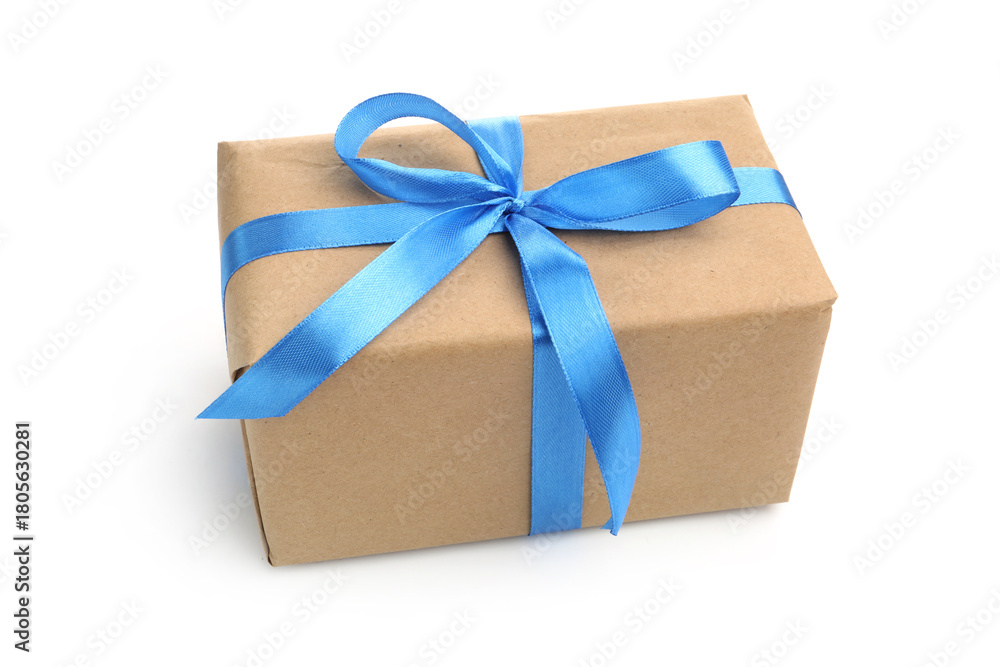 Obraz premium One gift box with ribbon isolated on white