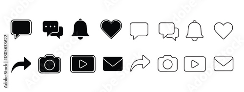 Social Media Icon Set in Black and White outline designs modern