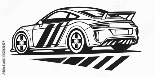 Sportscar vector outline with stripes and sporty wheels design illustration