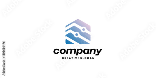 Modern Gradient Digital Technology Modern Home Logo Template Illustration Vector Design