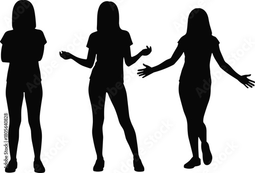 Human silhouette, body language, standing pose, expressive gesture, communication concept, posture study, black figure, isolated, white background, psychology