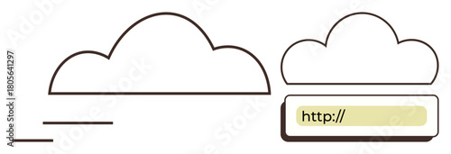 Two cloud outlines with a URL bar below, representing internet browsing, cloud storage, and networking. Ideal for technology, web services, internet access, connectivity, online tools digital media
