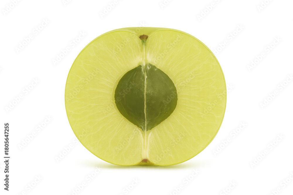 Fototapeta premium Cross-section of fresh indian gooseberry fruit showing seed inside, healthy ingredient on transparent background