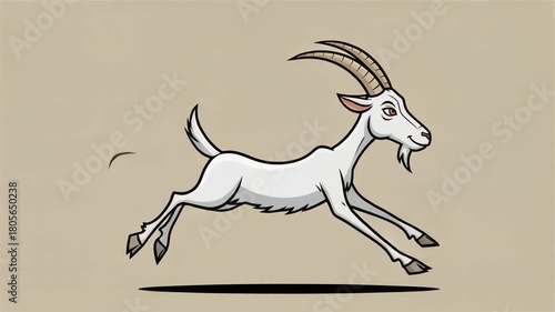 Animated White Goat Galloping Across a Beige Background in a Cartoon Style Video