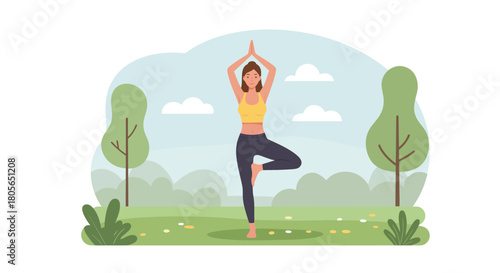 Serene Yoga Find Balance and Peace in the Tree Pose Amidst Nature's Calm