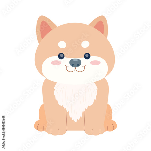 Cute cartoon Shiba Inu sitting with a smiling face.