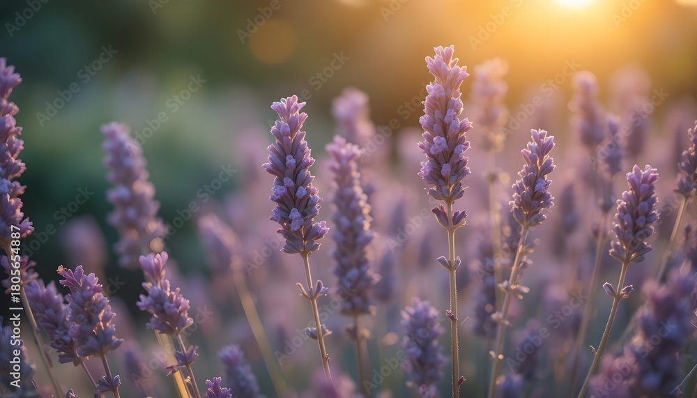 Obraz premium Soft-focus close-up of lavender stems in warm light