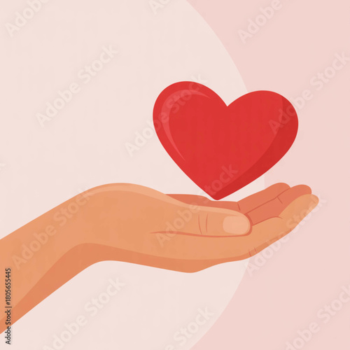 Heart in Hand: A depiction of compassion and giving, showing a hand cradling a red heart, symbolizing care and generosity. 
