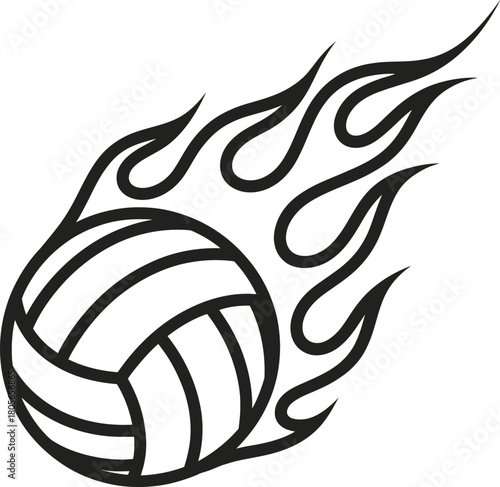 A dynamic vector illustration showcases a volleyball engulfed in stylized flames, , symbolizing speed, power, and competitive spirit