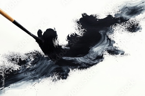 Wallpaper Mural paintbrush sweeping bold black brushstroke with splatters across white canvas, energetic expressive motion Torontodigital.ca