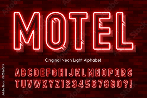 Retro bright light alphabet design, cabaret, neon Broadway lamps letters and numbers.