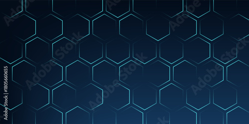 Abstract hexagon blue background banner futuristic business data technology modern concept, polygon shape lines connecting link dark blue contrast