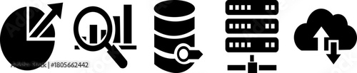 Data analytics database server storage cloud computing and business solutions icon set
