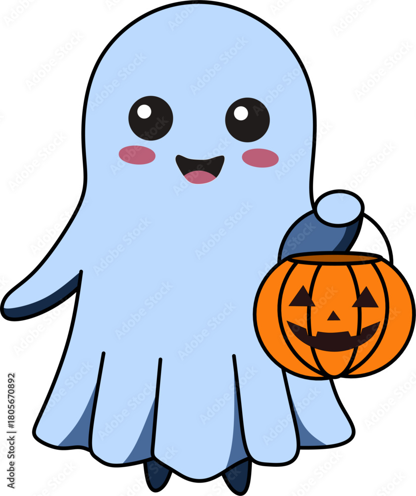 Fototapeta premium Smiling Ghost with Pumpkin Art