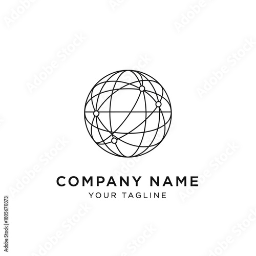 Minimalist Globe Logo Design with Interconnected Lines and Nodes.