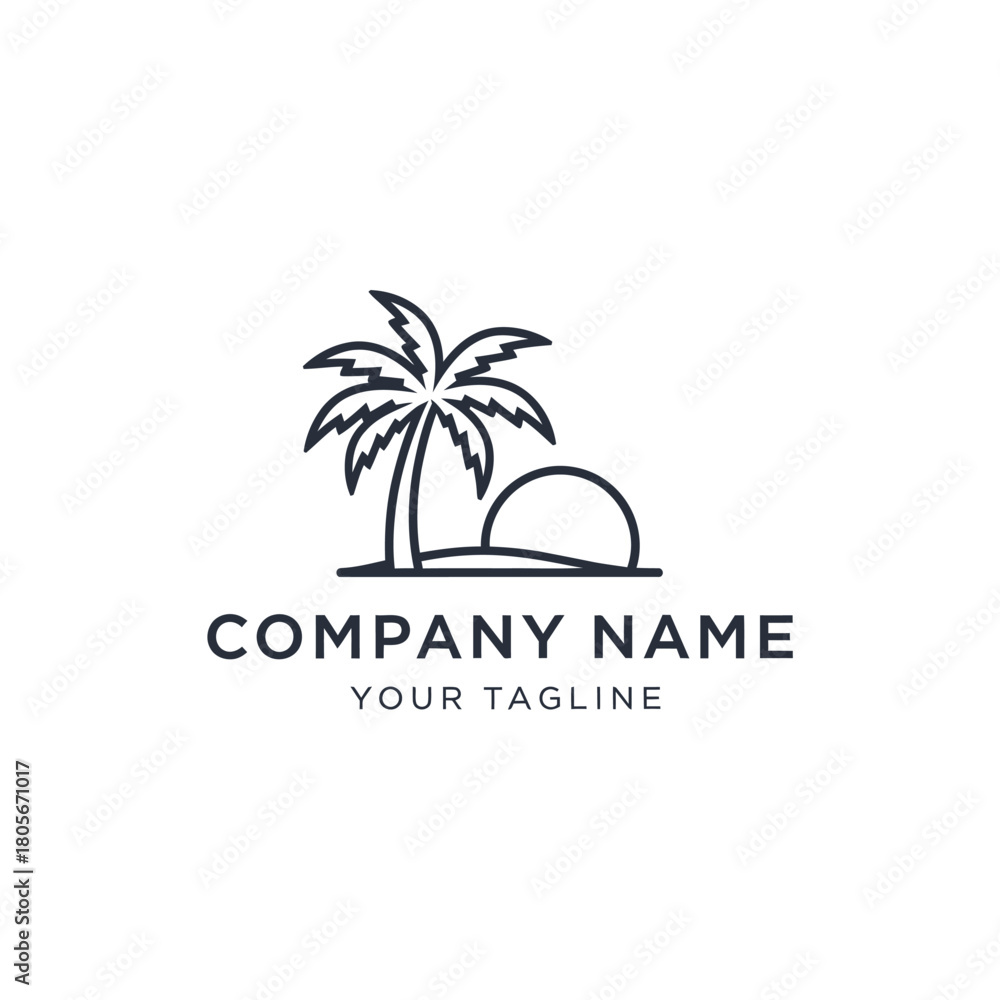 Fototapeta premium Minimalist Palm Tree and Sunset Logo Design for Tropical Brands.