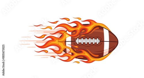 A brown football engulfed in orange and yellow flames suggesting high speed and impact