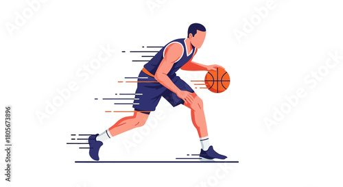 A faceless basketball player in motion dribbling a ball