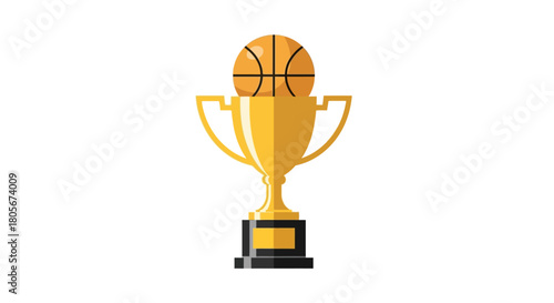 A golden trophy with a basketball on top of it against a white background