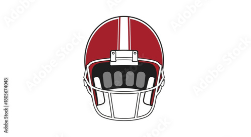A maroon football helmet with a white stripe set against a stark white background
