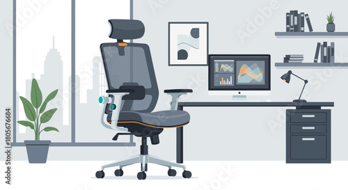 Modern ergonomic chair in office setup, promoting comfort and productivity