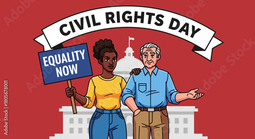 Diverse people celebrate Civil Rights Day with equality message and unity