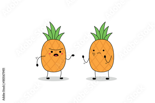 Cute pineapple fruit cartoon character arguing doodle