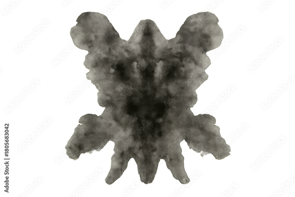 Obraz premium Gray inkblot creating a symmetrical, abstract shape against a transparent background, representing a psychological assessment