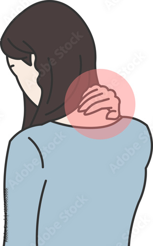 Woman experiences intense neck pain due to muscle tension or stress