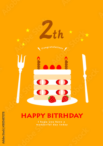 2歳のお祝いの誕生日いちごケーキ