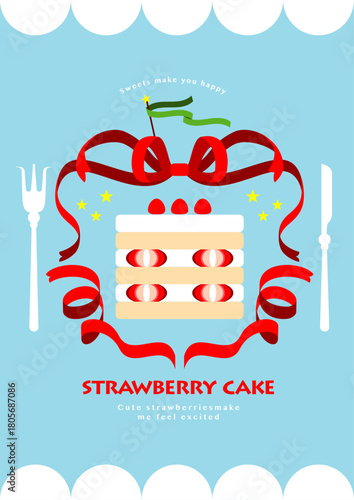 誕生日のお祝いいちごケーキをリボンでお飾り付け