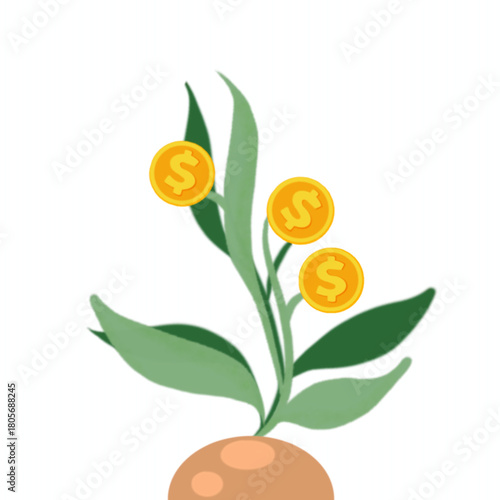 “Money Tree Concept – Growing Dollar Coins on Plant Illustration”